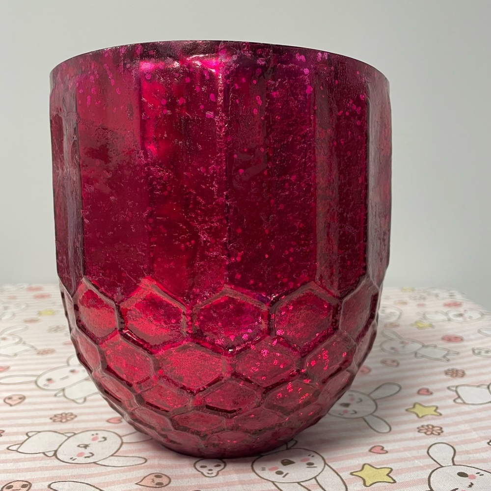 Candle Holder Honeycomb Red Mercury Glass Decorative New
